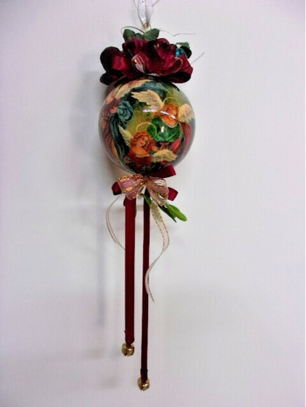 Vintage Patricia Reach Angels Decoupage Ornament 6" Ball Fruit Floral Decoration
